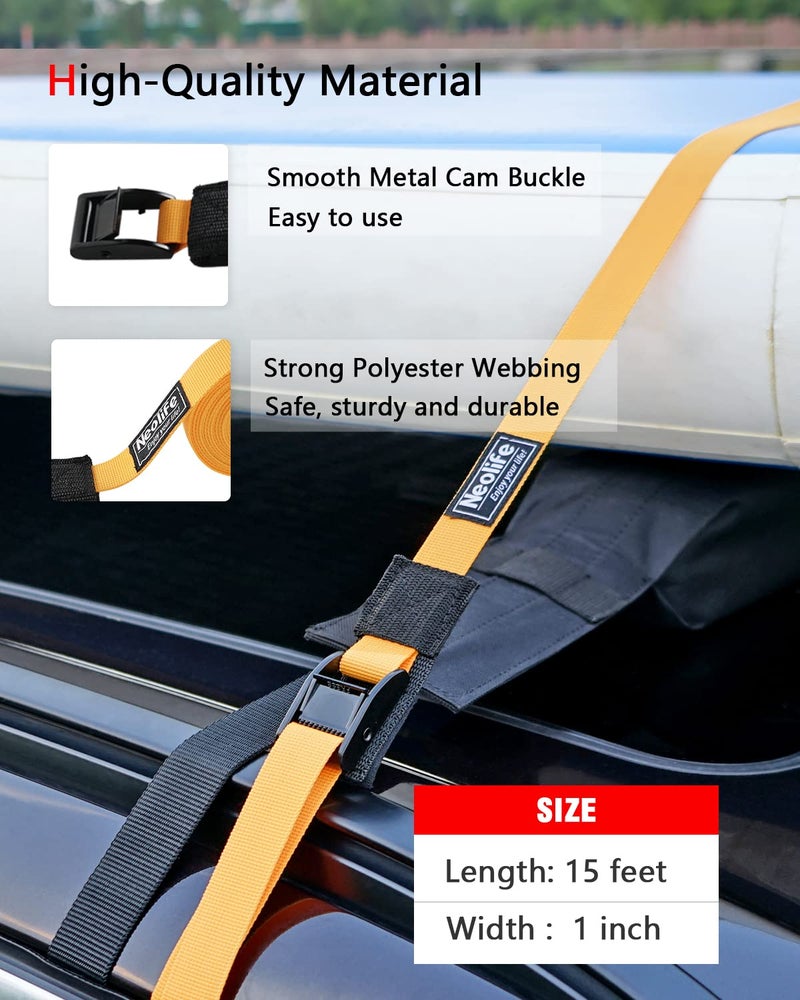 WONITAGO Rack Strap Tie Down Straps for Surfboard SUP Paddleboard Kayak Snowboard and Canoes, 15 Feet (Pair), Yellow - Image 2